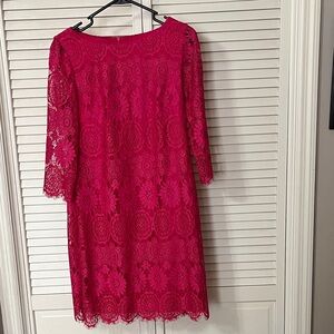Jessica Howard Vibrant Pink Lace Long Sleeve Dress